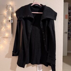 Vince Ribbed Cardigan Sweater Black Merino Wool Alpaca Blend Size Medium
